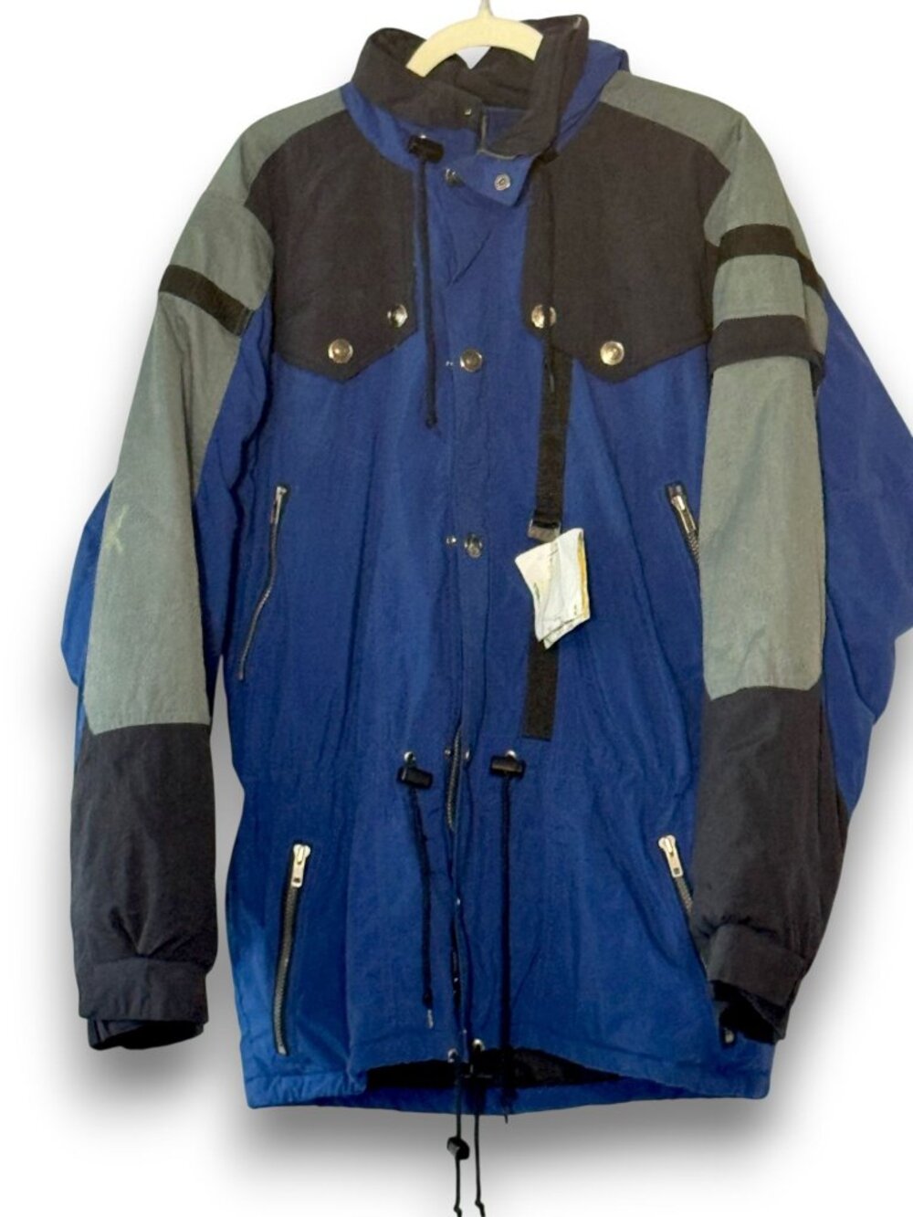 Vintage Ossi Skiwear Mens XL Blue Gray Colorblock Parka Ski Jacket Heavy Padded